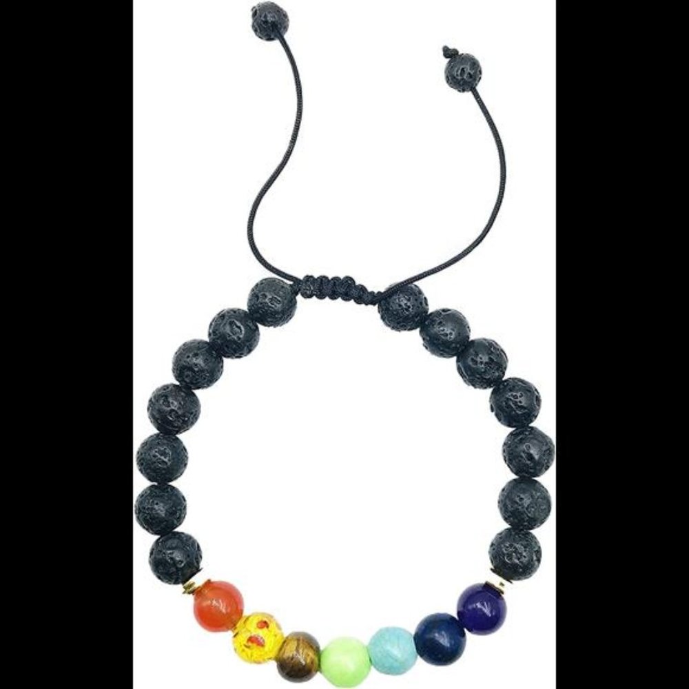 Bead Chakra Bracelet - 7Chakras 8mm Lava Rock Stone Essential Oil Anxiety